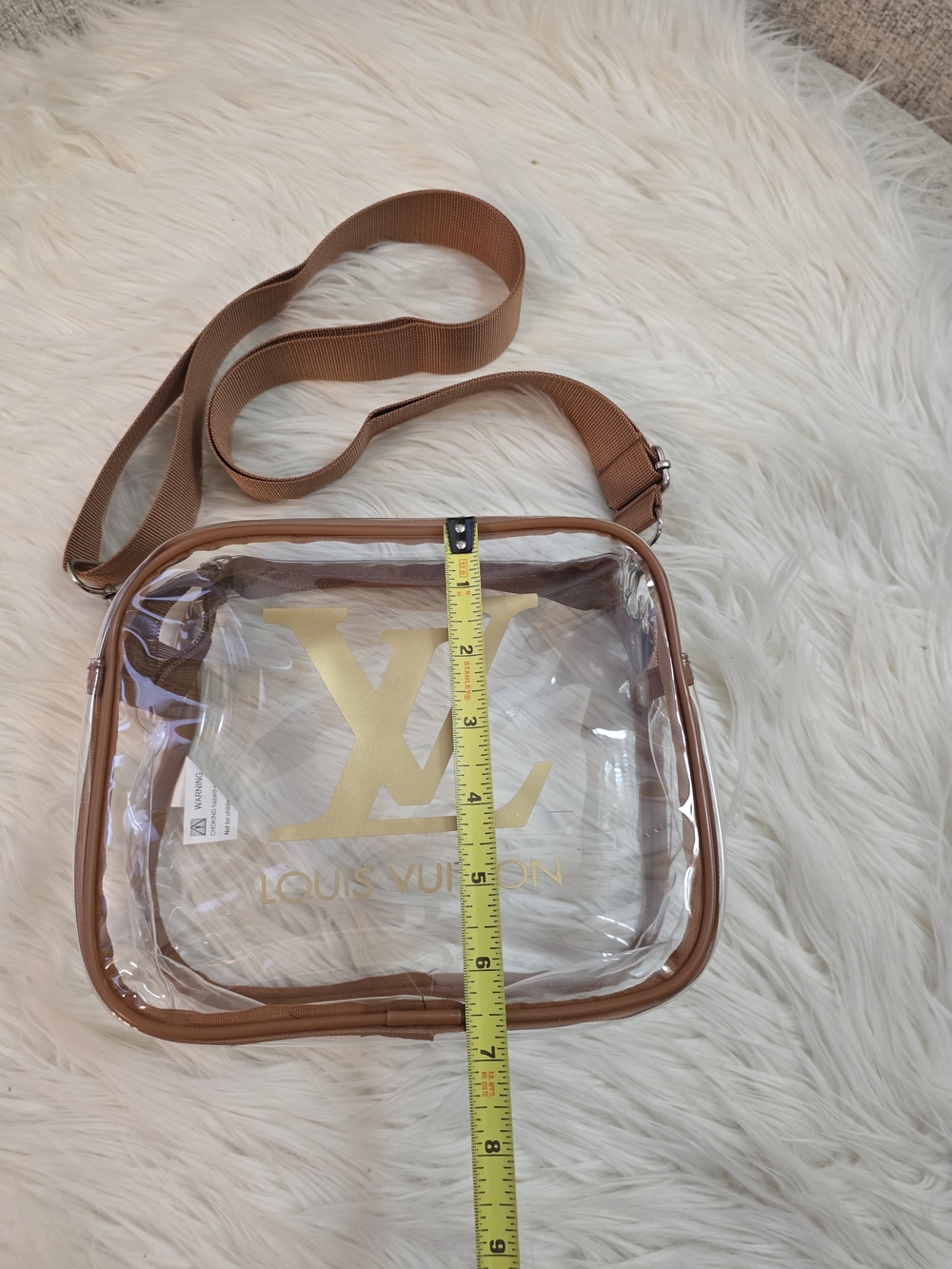 Clear Brown Trim Crossbody Bag Stadium Bag - Picture 8 of 11